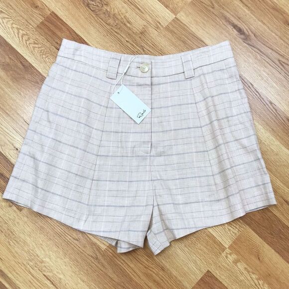 RAILS Ilena Linen Trouser Shorts High Waist‎ Sand Check Cream Plaid Size 12 New - Picture 2 of 16